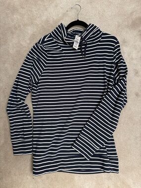L.L. Bean Navy and White Striped Mock Neck Tunic